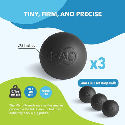 RAD Micro Rounds I Set of 3 High Density Massage Balls for Jaw, Feet and Hands Myofascial Release, Self Massage, Mobility and Recovery