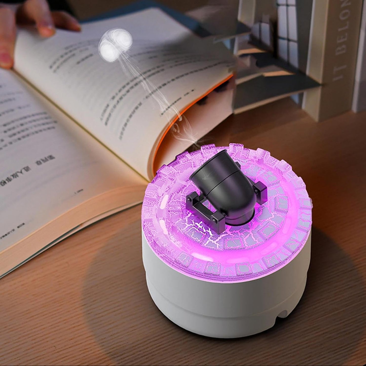Home Air Diffuser, Turret Fire Mist Humidifiers, Homes Humidifier Diffuser, Flame Airs Diffusers with 7 Color Volcano Light, Timer and Auto-Off Protection for Bedroom Relaxation