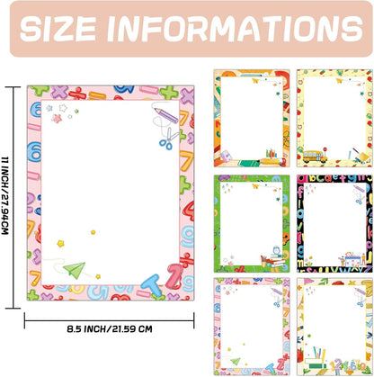Back to School Stationery Paper 60pcs Colorful School Stuff Letterhead Paper 8.5 x 11 Inch First Day of School Writing Scrapbook Paper for Students Teacher Printing Notes