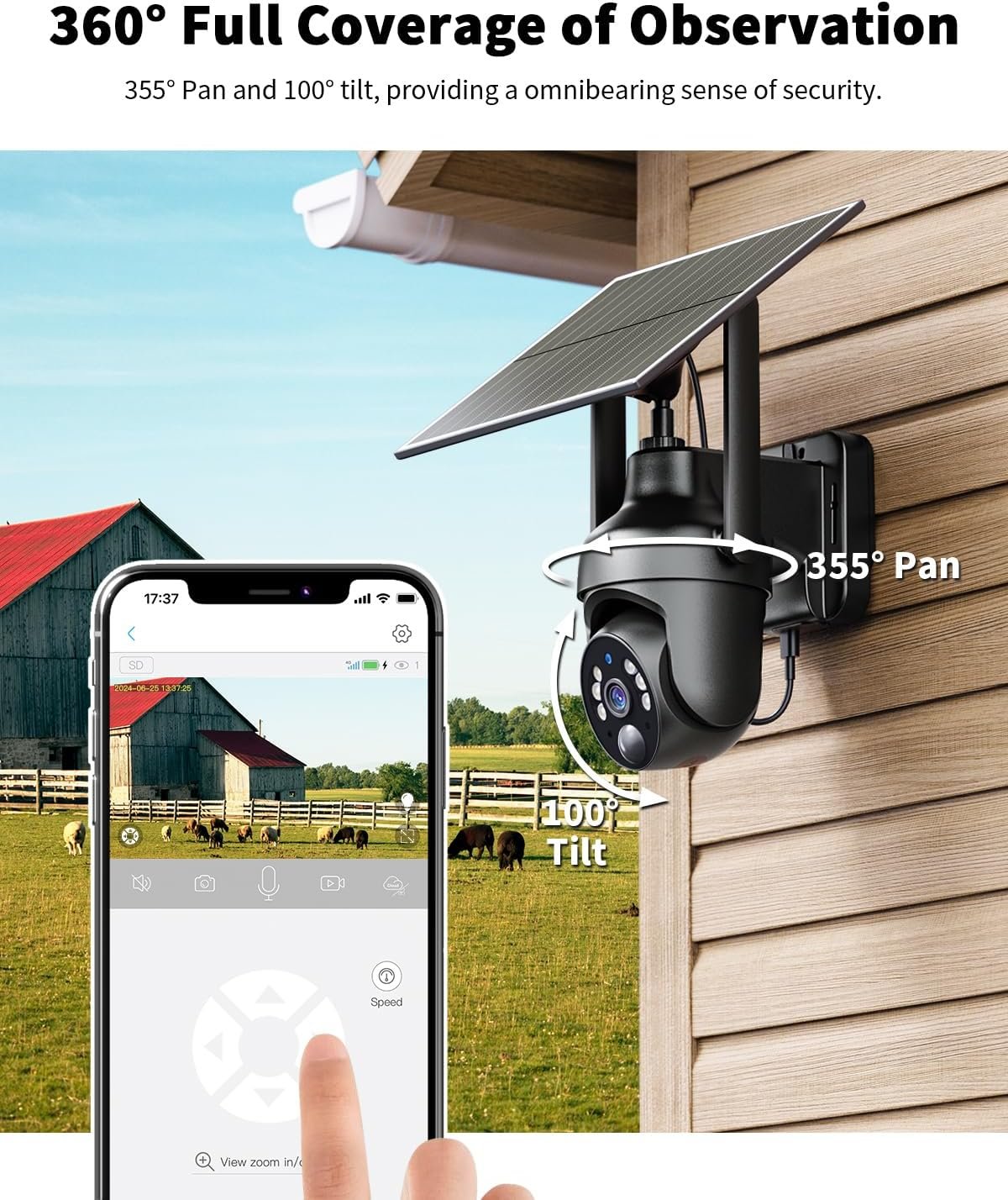 4G LTE Cellular Security Camera with Unlimited Data Plan, 2K Color Night Vision, 360° Live View, Motion Alerts, Remote Access, Solar No WiFi Security Camera for Outdoors (Jobsite, Farm etc.)