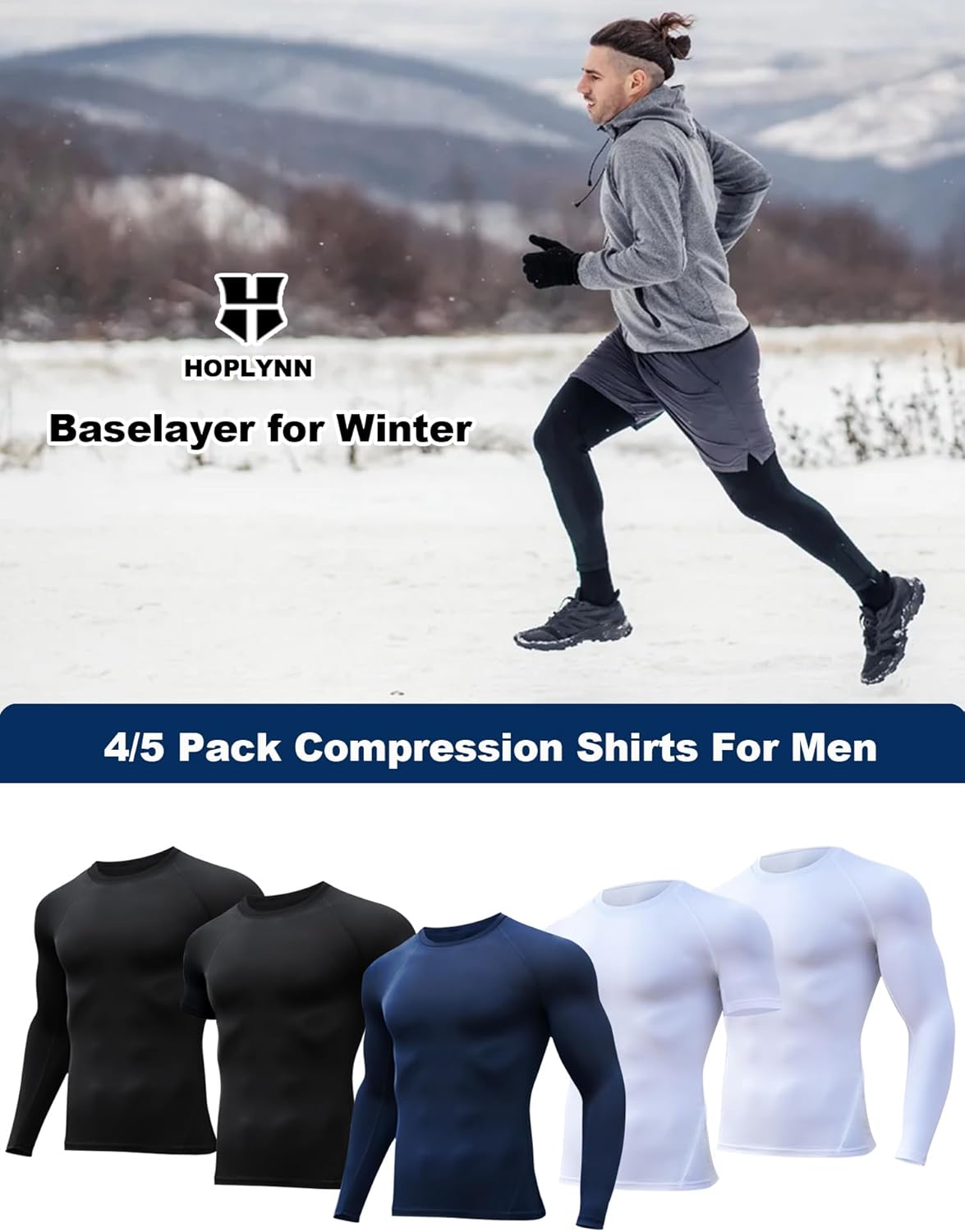 4/5 Pack Compression Shirts Men Long/Short Sleeve Athletic Cold Weather Baselayer Undershirt Gear Tshirt for Sports Workout, 2 Black 2 White, M
