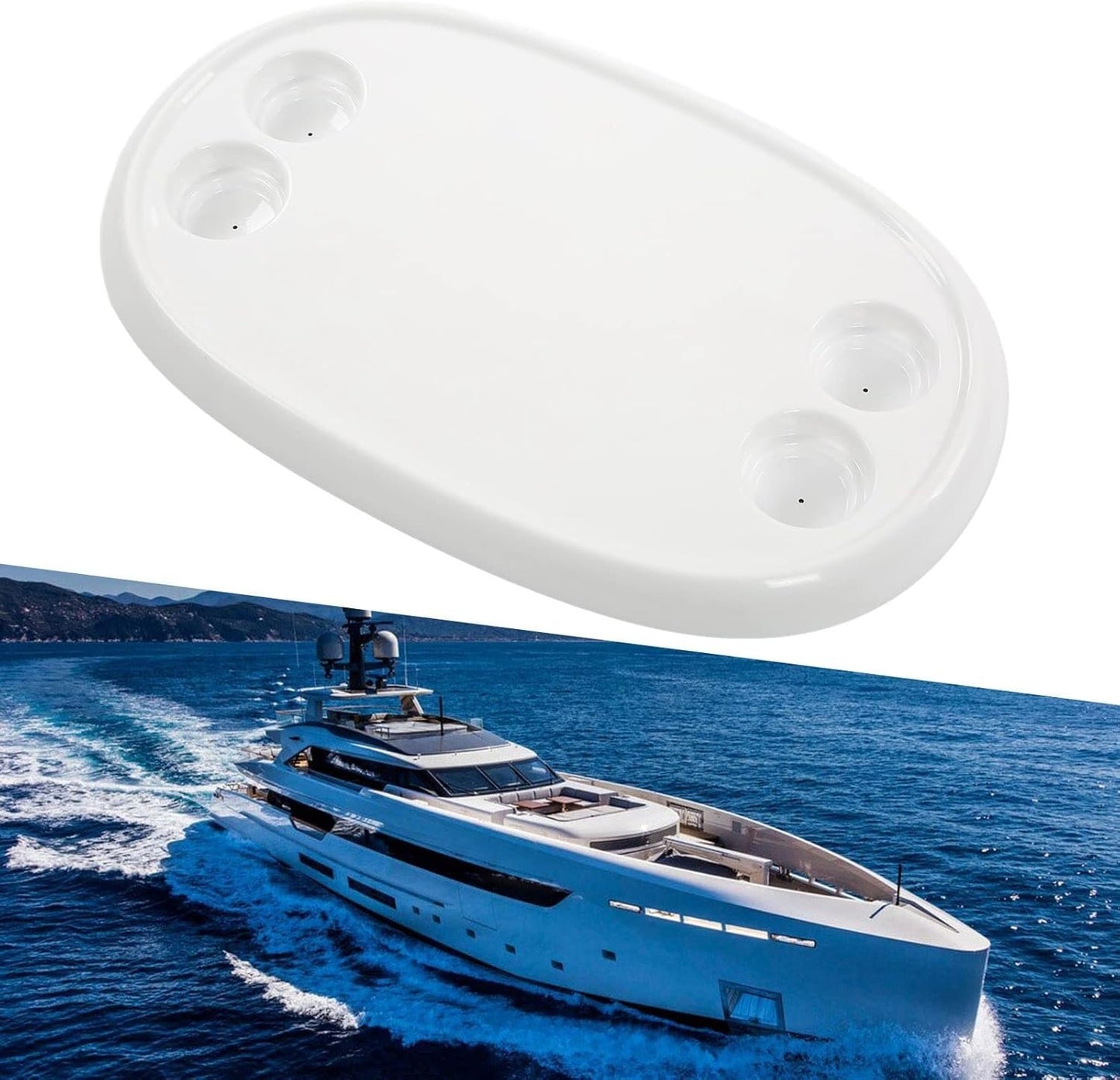 Removable Rectangular Marine RV Table, 680x410mm Oval Table Top Boat Dining Table with 4 Cup Holders Removable Office Desk Rectangle White Humanized for Camper RV Yacht