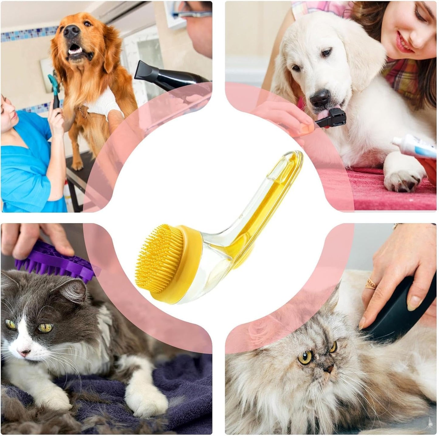 Dog Bath Brush - Soft Silicone Bristles Long Handle Puppy Bath Brush with Soap Dispenser,Multi-function Dog Shampoo Scrubber Pet Grooming Brush for Bathing