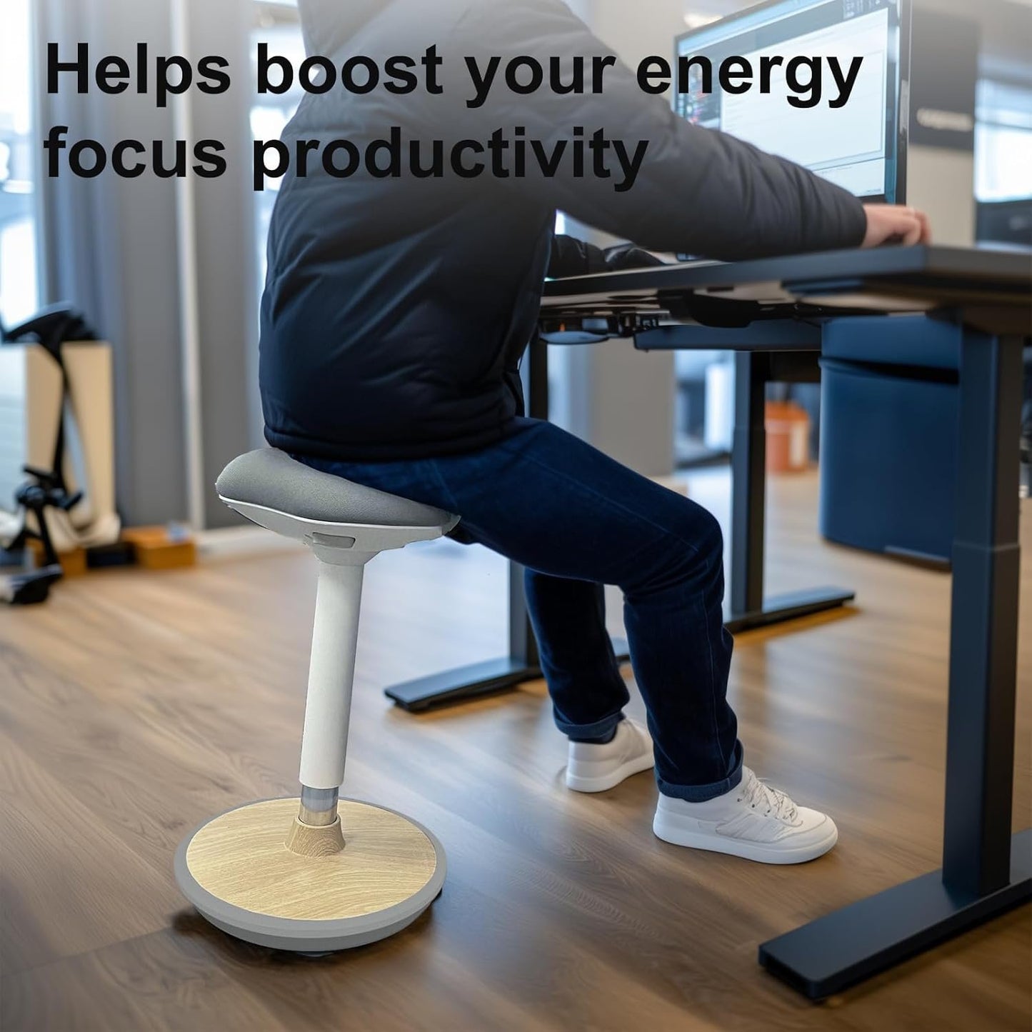 ERGO COLLECT Ergonomic Wobble Stool Chair, Adjustable Height Standing Desk Chair, Swivel Stool with Rocking Motion, Foam Cushion Non-Slip Base, Portable Stool for Home, Office and Classroom, Grey