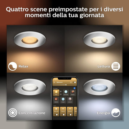 Philips Hue White and Color Ambiance Smart Xamento LED Recessed Spotlight for Bathroom (IP44), White or Coloured Light, GU10 Fitting, 5.7 W, Bluetooth, Dimmable, Chrome