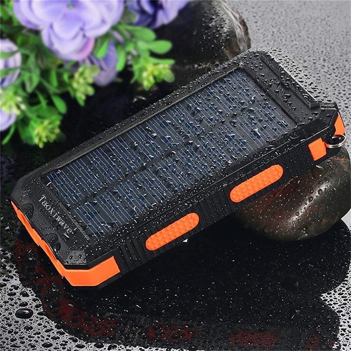 Solar Charger Solar Power Bank 20000mAh Waterproof Portable External Backup Outdoor Cell Phone Battery Charger with Dual LED Flashlights Solar Panel for iPhone Android Cellphones(Black & Orange)