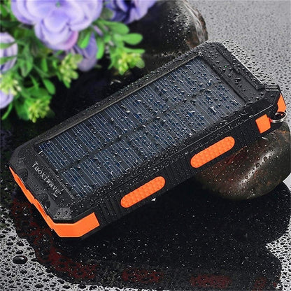 Solar Charger Solar Power Bank 20000mAh Waterproof Portable External Backup Outdoor Cell Phone Battery Charger with Dual LED Flashlights Solar Panel for iPhone Android Cellphones(Black & Orange)