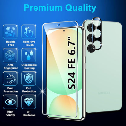 [3+3 Pack] for Samsung Galaxy S24 FE Screen Protector, 9H Tempered Glass, Ultrasonic Fingerprint Compatible, HD Clear Case Friendly for Samsung S24 FE Tempered Glass Screen Protector 5G