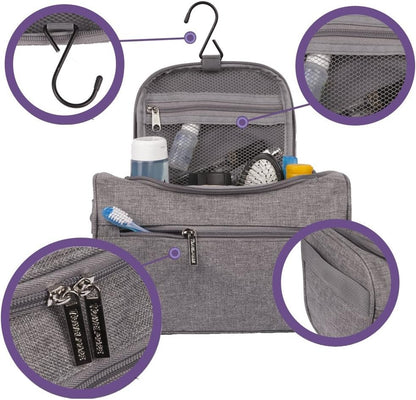TravelMore Hanging Travel Toiletry Bag Organizer & Bathroom Storage Dopp Kit with Hook for Travel Accessories Toiletries Shaving & Makeup for Men and Woman (Black, Blue & Gray)