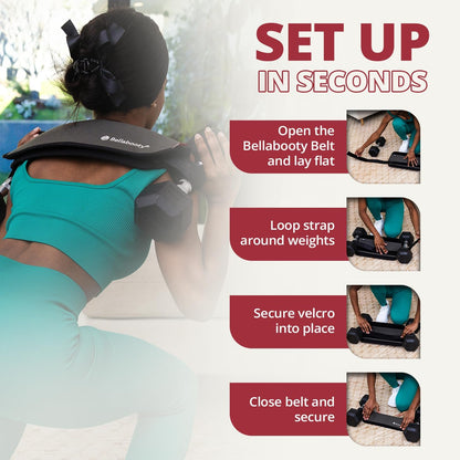 Bellabooty Exercise Hip Thrust Belt, Easy to Use with Dumbbells, Kettlebells, or Plates, Slip-Resistant Padding that Protects Your Hips for the Gym, Home Workouts, or On the Go