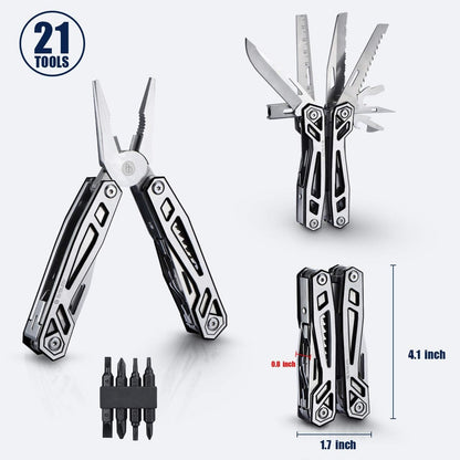 BIBURY Multitool Pliers, 21-in-1 Multi-Purpose Pocket Knife Pliers Kit, 420 Durable Stainless Steel Multi-Plier Multi-Tool for Survival, Camping, Hunting, Fishing and Hiking, Gift for Him