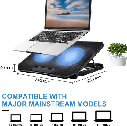 Laptop Cooling Pad and Stand for 11-15.6 Inch Gaming Notebooks - 2 Turbine Fans, 4 Angle Adjustable, Black