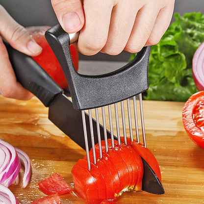Onion Holder Slicer Food Choppers Slice Assistant, Stainless Steel Fork Vegetable Helper Meat Rack Slicers Lemon Tomato Potato Cutter Slicer Kitchen Tool Gadgets Cutting Chopper by MOTYYA