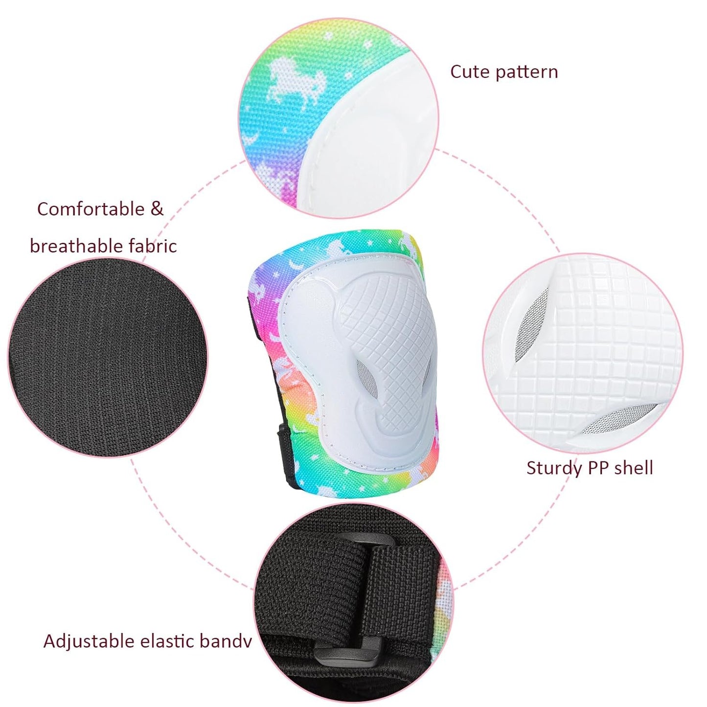 AuSletie 7 in 1 Kids Protective Gear Set for 3-8 Years, Kids Girls Knee Pads and Elbow Pads with Wrist Guards and Portable Mesh Bag for Skateboard, Roller Skating,Bicycle, Scooter, Cycling