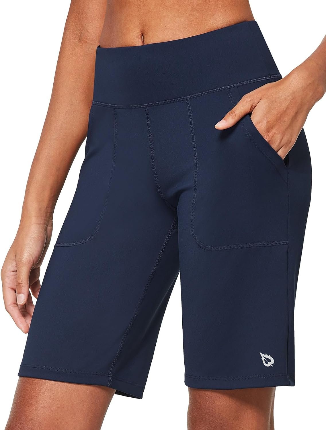 baleaf Women's 10'' Athletic Bermuda Shorts High-Waisted Long Running Yoga Lounge Stretch Workout Pockets