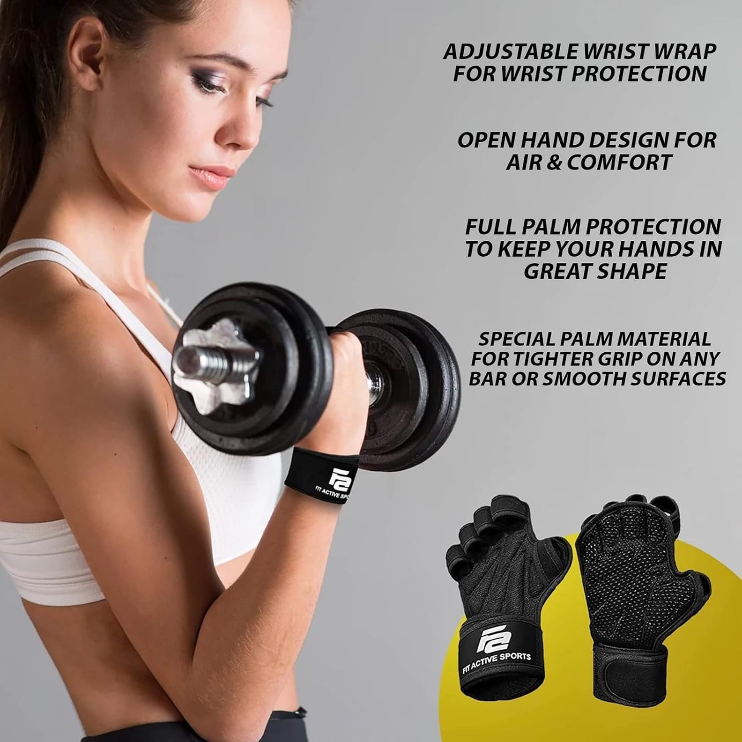 Fit Active Sports New Ventilated Weight Lifting Gloves with Built-in Wrist Wraps - Gym Workout for Pull Ups, Weightlifting, Men & Women