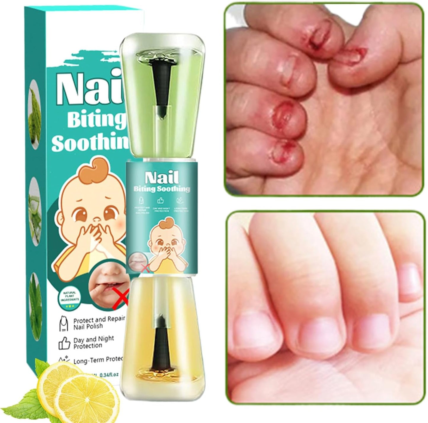 Nail Biting Polish, Nail Biter Stopper Polish, Safety & Effective Solution, Gentle and Bitter Taste, Ideal for Thumb Sucking, Deterring, Fingernail Care, Protector, No Bite, 10 ml