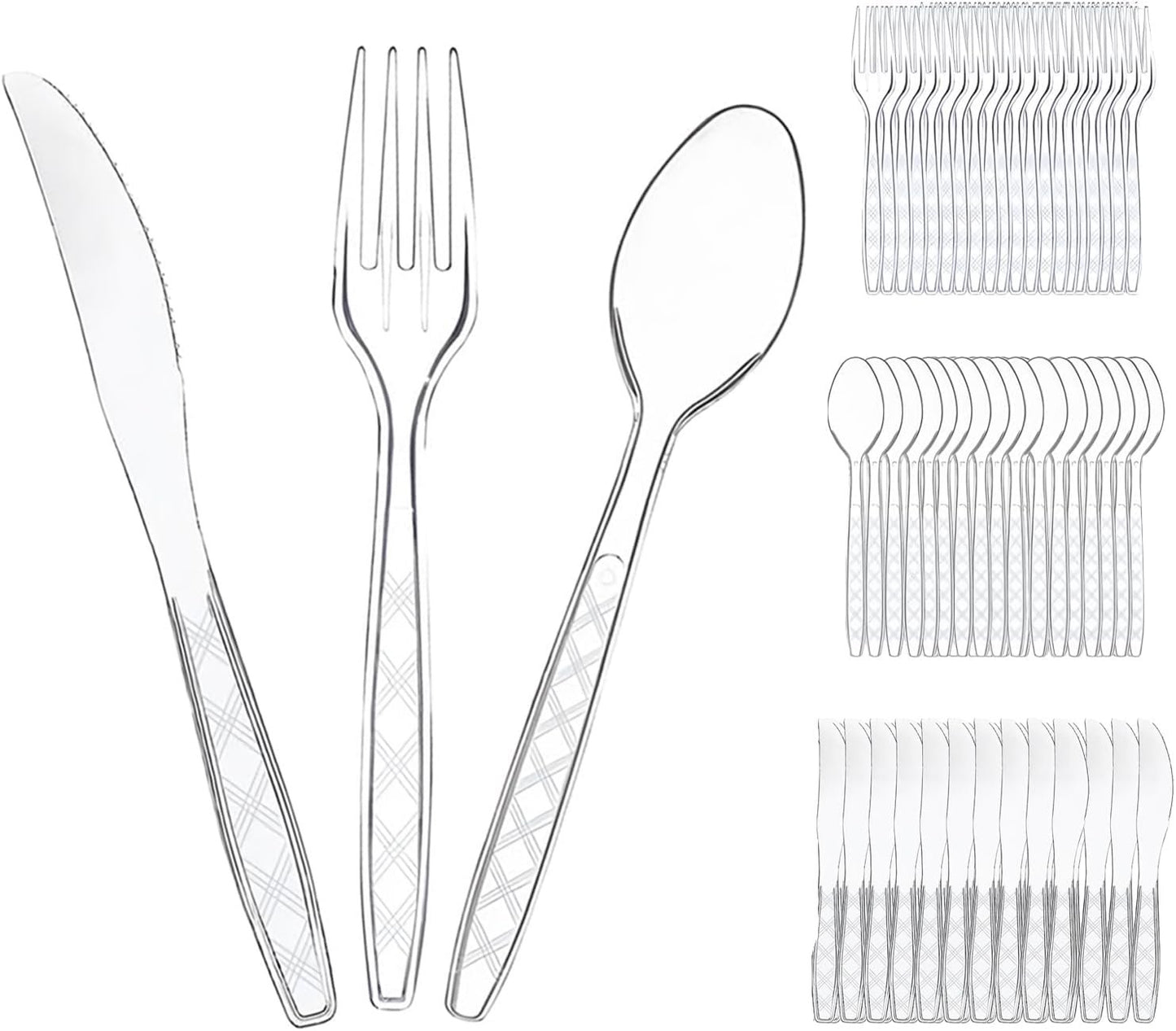 Clear Plastic Cutlery Set 150 PCS, Disposable Cutlery Set - 50 Forks, 50 Spoons, 50 Knives, Reusable Plastic Silverware for Birthday Party Supplies