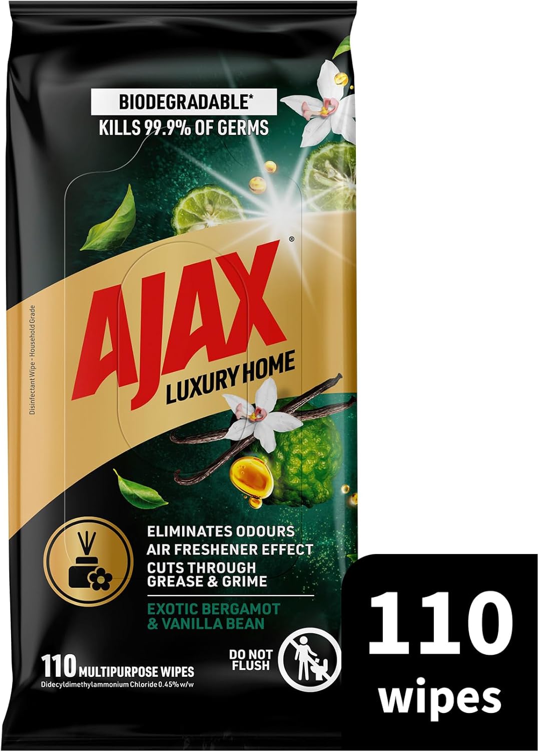 Ajax Luxury Home Multipurpose Cleaning Wipes Exotic Bergamot & Vanilla Bean 110 Pack