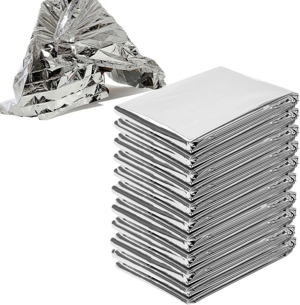 Esforzarse 10 Pcs Emergency Thermal Blankets, Silver, Mylar, Emergency Blanket, 130x210cm, Ideal for Outdoors, Survival, Hiking, First Aid