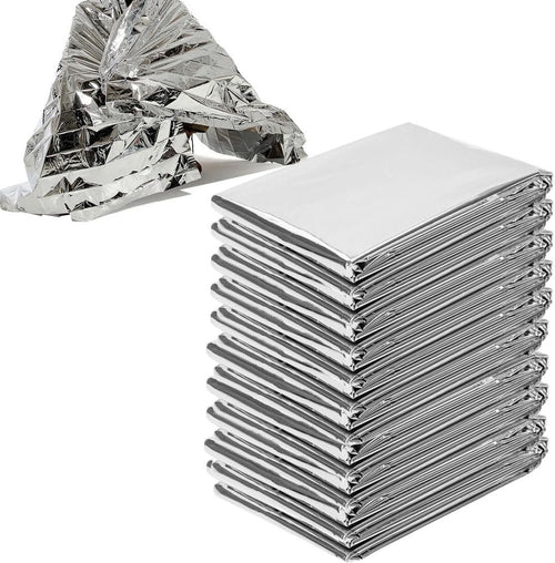Esforzarse 10 Pcs Emergency Thermal Blankets, Silver, Mylar, Emergency Blanket, 130x210cm, Ideal for Outdoors, Survival, Hiking, First Aid