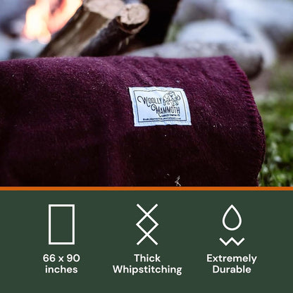 Woolly Mammoth Merino Wool Blanket - Large 66" x 90", 4LBS Camp Blanket | Throw for The Cabin, Cold Weather, Emergency, Dog Camping Gear, Hiking, Survival, Army, Outside, Outdoors – Burgundy