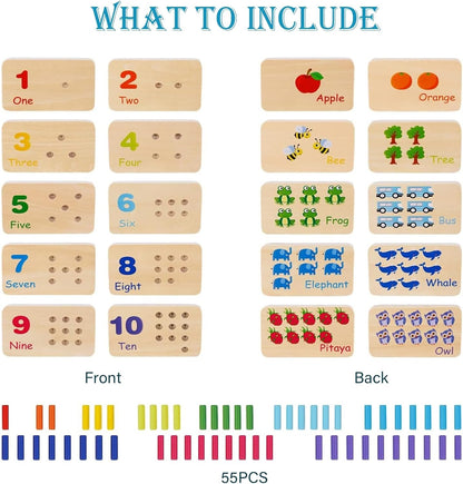 1Set Wooden Counting Peg Board Kindergarten Math Manipulatives Number Counting Toys for Toddlers Learning Materials Montessori Educational Toys for 3 4 5 Year Old Boys Girls Gifts