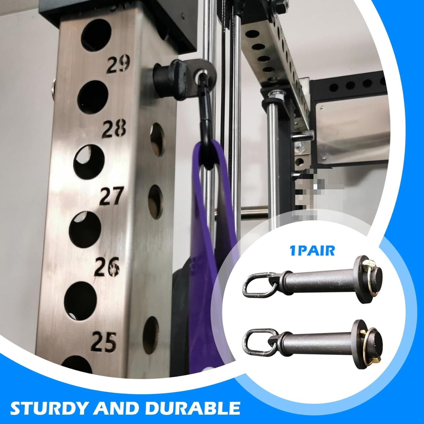 1 Pair Squat Rack Attachments for Elastic Band, Alloy Steel Power Rack Attachments for Home Fitness Gym Equipment Accessories, Fits on 3X3 with 1" Hole