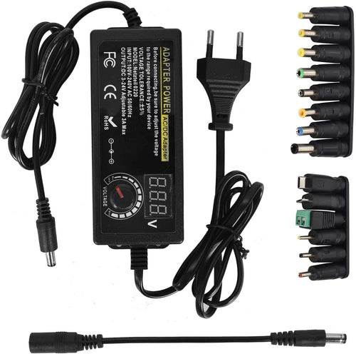 Adjustable Power Adapter 3V-24V 5A 120W, Universal AC/DC 100V-240V AC to DC Adapter with 14 Tips and Polarity Converter for Home Electronics and USB Devices – 3A Max