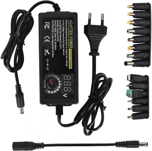 Adjustable Power Adapter 3V-24V 5A 120W, Universal AC/DC 100V-240V AC to DC Adapter with 14 Tips and Polarity Converter for Home Electronics and USB Devices – 3A Max