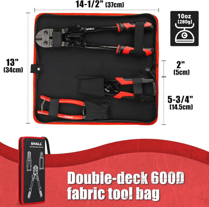 SHALL 3-Piece Bolt Cutters, 14" Heavy Duty & 8" Mini, 8" Wire Rope Cutter, Ergonomic Handle, More Efficient Leverage for Cutting Locks, Chains, Iron Wire, Carrying Case Included
