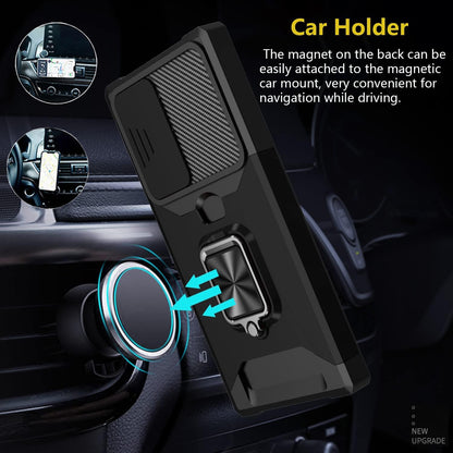 for iPhone 16 Plus Case with [Card Holder] and Camera Cover Built-in 360° Rotate Ring Stand Kickstand Magnetic Magnet Heavy Duty Protective Phone Cover Case for iPhone 16 Plus