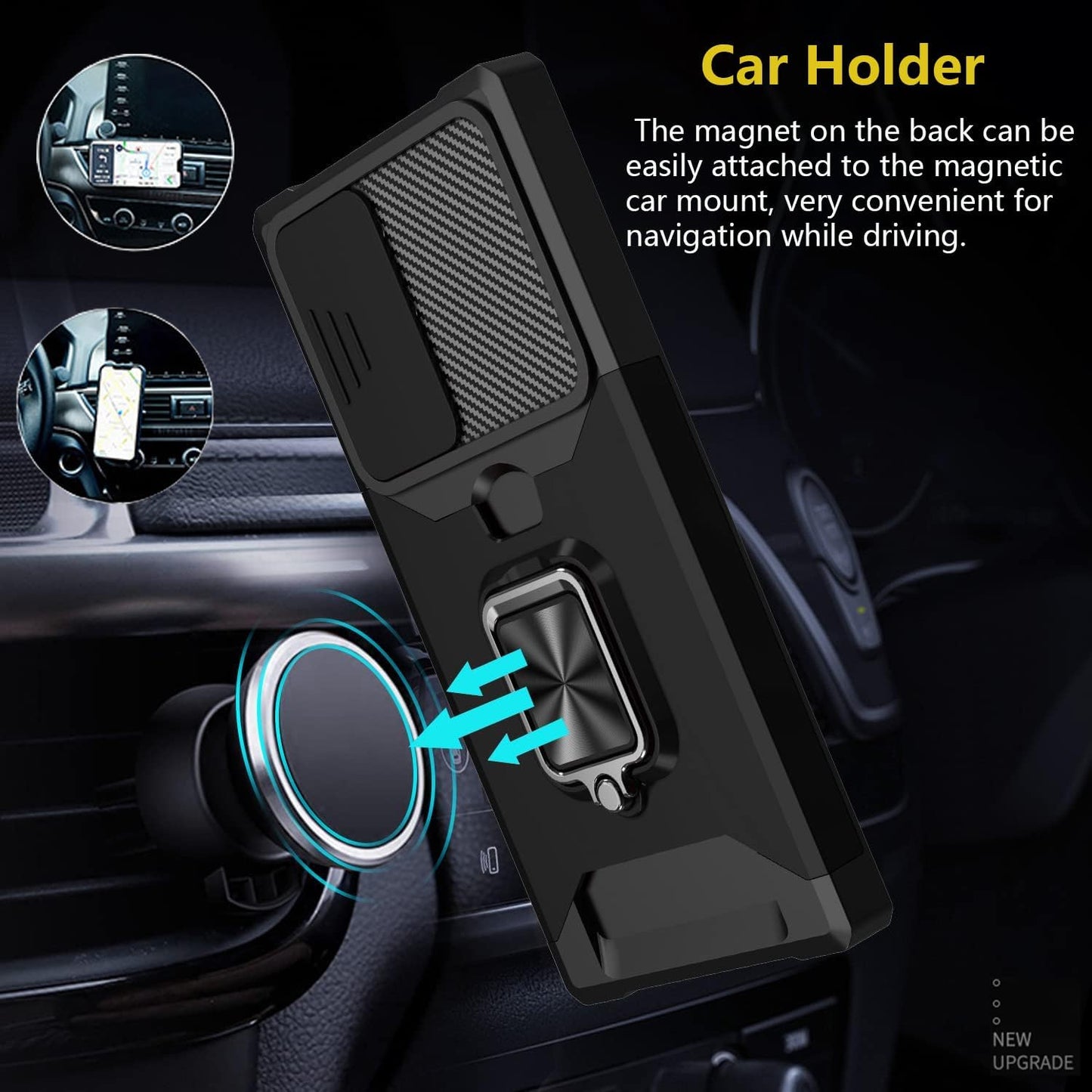 for iPhone 16 Pro Max Case with [Card Holder] and Camera Cover Built-in 360° Rotate Ring Stand Kickstand Magnetic Magnet Heavy Duty Protective Phone Cover Case for iPhone 16 Pro Max