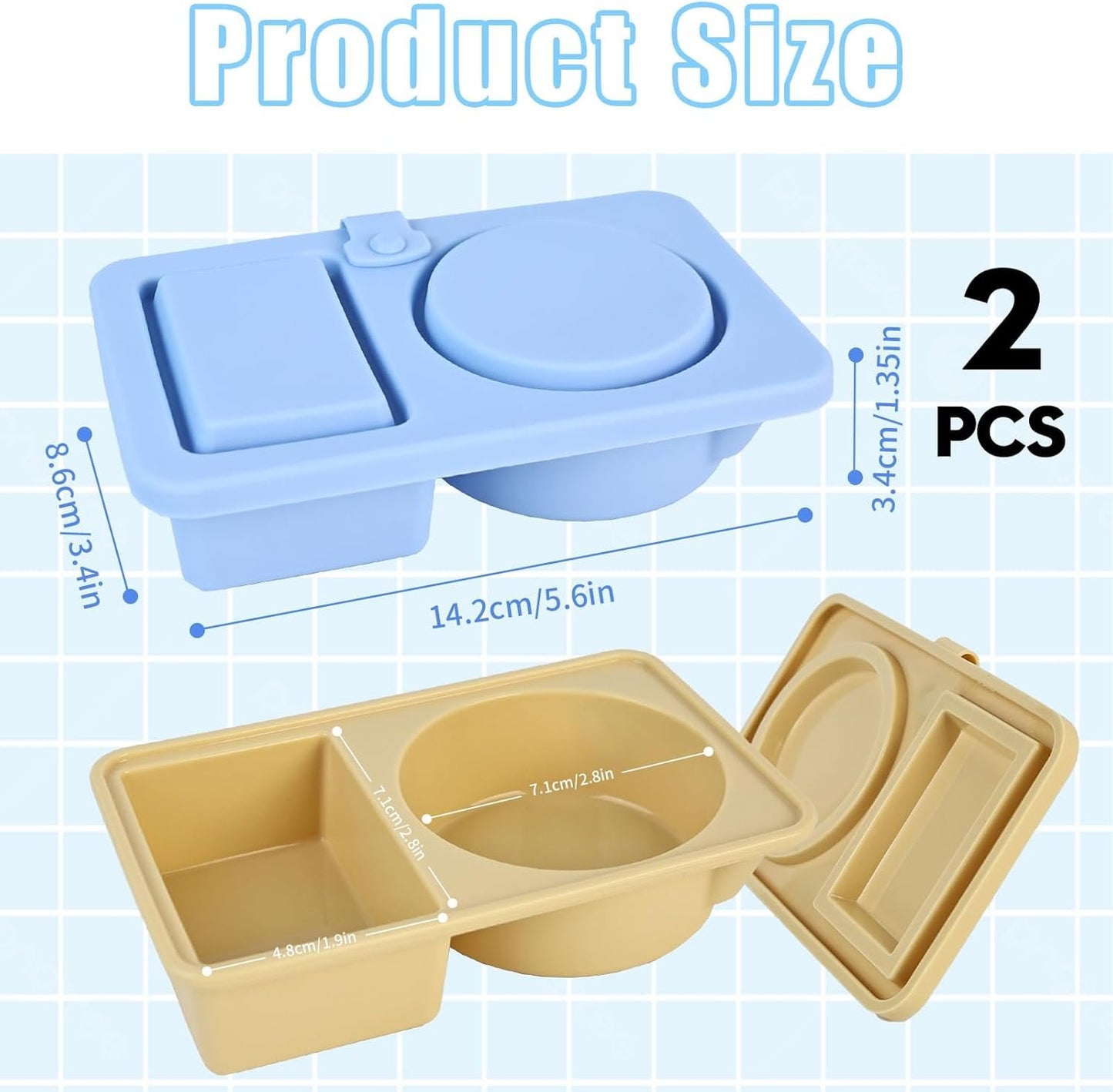 Fidqiog Reusable Silicone Snack Containers with Lids 2-Pack, Double Compartment Leak-Proof Food Storage for Snacks, Sauces, Condiments