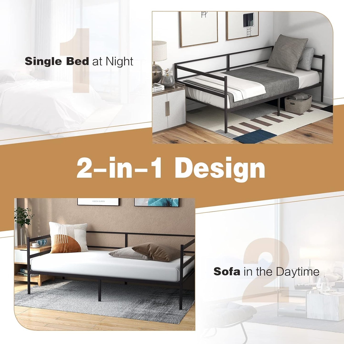 Giantex Metal Daybed Frame Twin Size, Modern Sofa Bed, Heavy-Duty Metal Slats Support Mattress Foundation, Dual-use Platform Bed Sofa for Living Room, Guest Room, Easy Assembly, No Box Spring, Black