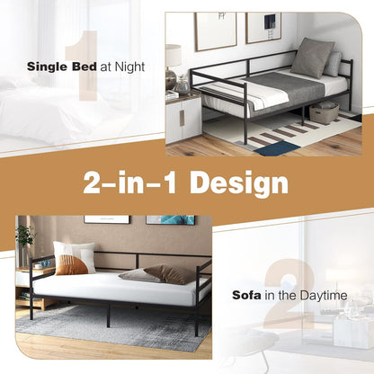 Giantex Metal Daybed Frame Twin Size, Modern Sofa Bed, Heavy-Duty Metal Slats Support Mattress Foundation, Dual-use Platform Bed Sofa for Living Room, Guest Room, Easy Assembly, No Box Spring, Black