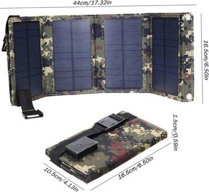 Solar Power Bank 10W/5.5V/1.2A Portable Solar Power Bank with 4 Foldable Solar Panel and Back Pocket Waterproof USB Solar Battery Bank for Camping Smartphones Tablets Fashion