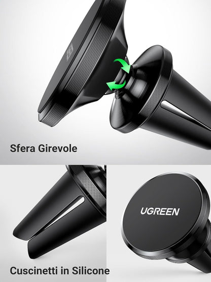 UGREEN Magnetic Car Phone Holder with 2 Metal Pads Included, Car Phone Holder for iPhone 16 15 14, Galaxy, OPPO, Redmi/Xiaomi, etc