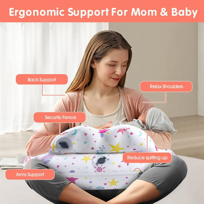 Portabuddy Travel Anywhere Inflatable Nursing Pillow for Breastfeeding Breast Feeding Pillow for Mom & Baby Support, Removable Pure Cotton Cover, Adjustable Waist Strap, Newborn Essentials Must Haves
