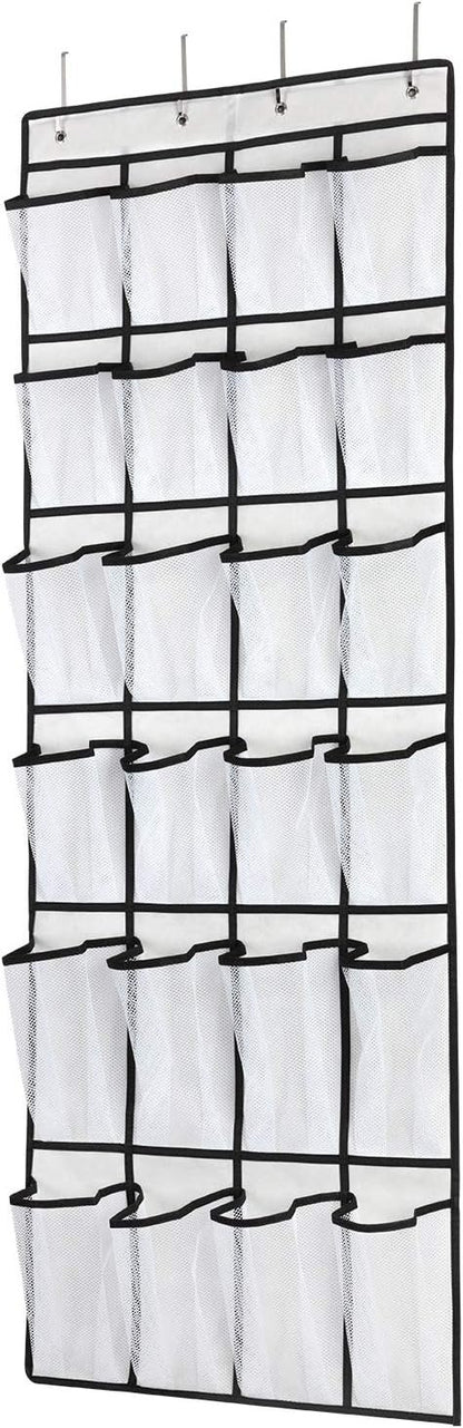SAVERHO Over The Door Shoe Organizer, Hanging Shoe Organizer with 24 Mesh Large Pockets Door Shoe Rack Organizer for Men Women Kids Hanging Shoe Storage Bag.(White)