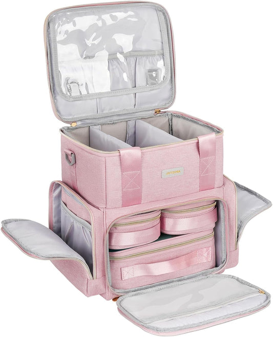 Large Double Layer Makeup Bag, Candy Pink, Storage Bag, Pink Storage Bag, pink, Storage Organizer Bag