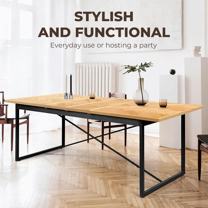 LEVEDE Extendable Dining Table for Large Gatherings, 6-10Seater Wooden Kitchen Table, Modern Metal Legs Dining Room Furniture, Multi-Purpose Desk for Dining, Meeting, Working 150-210 x 90 x 76cm (Oak)