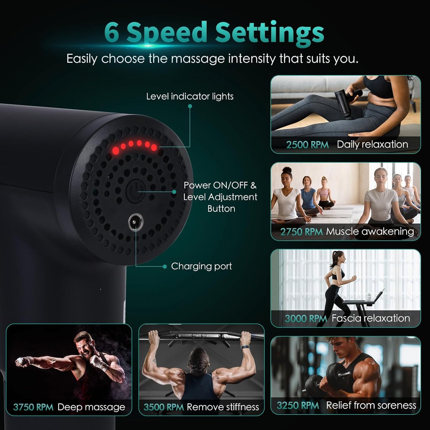 Remology Impact Therapy Massage Gun for Pain Relax – 6-Speed Muscle Massager, Percussion Massage Tool with 4 Heads, Rechargeable Vibrating Massage Gun