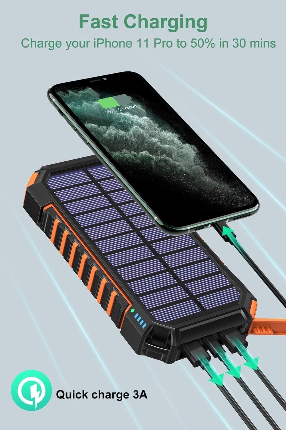 A ADDTOP Solar Charger Power Bank 26800mAh, Wireless Portable Charger Fast Charging QC 3.0 External Battery with 4 Outputs & Flashlight Phone Chargers for Phone, Tablet and Camping Outdoor