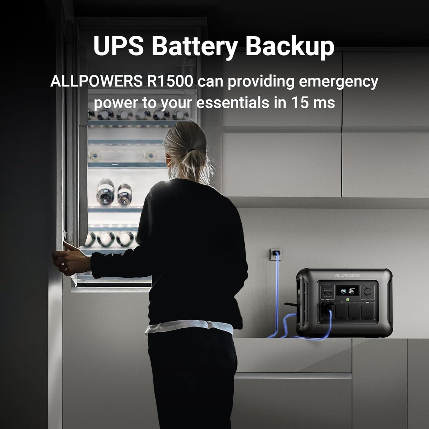 ALLPOWERS R1500 Portable Power Station, 1152Wh Expandable LiFePO4 Battery Backup w/ 4 1800W (3000W peak) AC Outlets, 0-80% in 40 Min, 43dB UPS Solar Generator for Camping, Off-grid, RV, Home Use