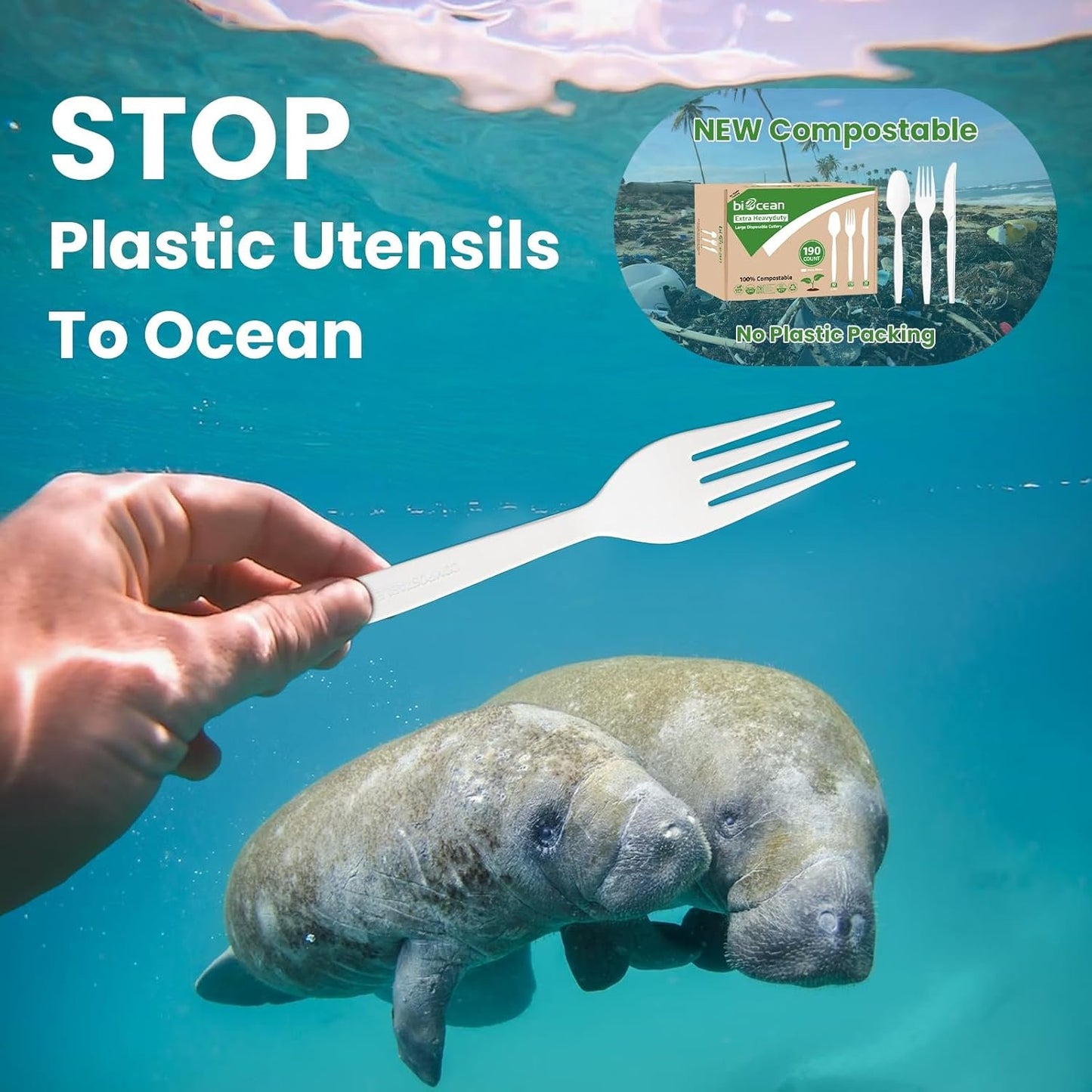 Biocean Extra Heavyduty Compostable Forks [200 Count,7In] Disposable Cutlery No Plastic Forks Large Biodegradable Utensils Eco Friendly Silverware Serving Flatware for Party,Daily Use,BBQ,Picnic