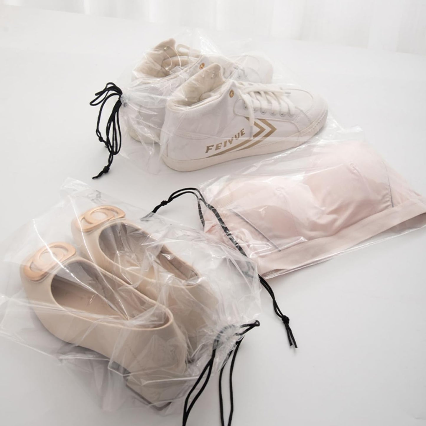 Shoe Bags for Travel, Transparent Waterproof Drawstring Dust Bags (11.8” x 15.7”) for Packing, Shoe Organization & Storage – Ideal for Men & Women, Clear, Large, 30 Transparent