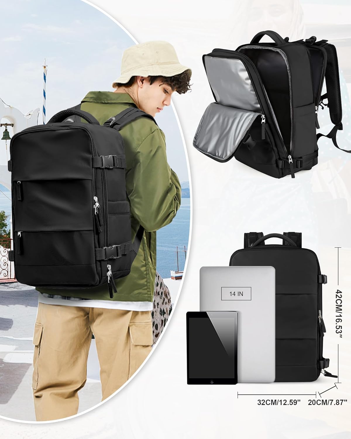 Pakembl Large Travel Backpack Vacuum Backpack for Women Men Laptop Backpack Carry On Backpack Casual Backpack Waterproof Backpack for 14/15.6/17inch Laptop with Shoes Compartment