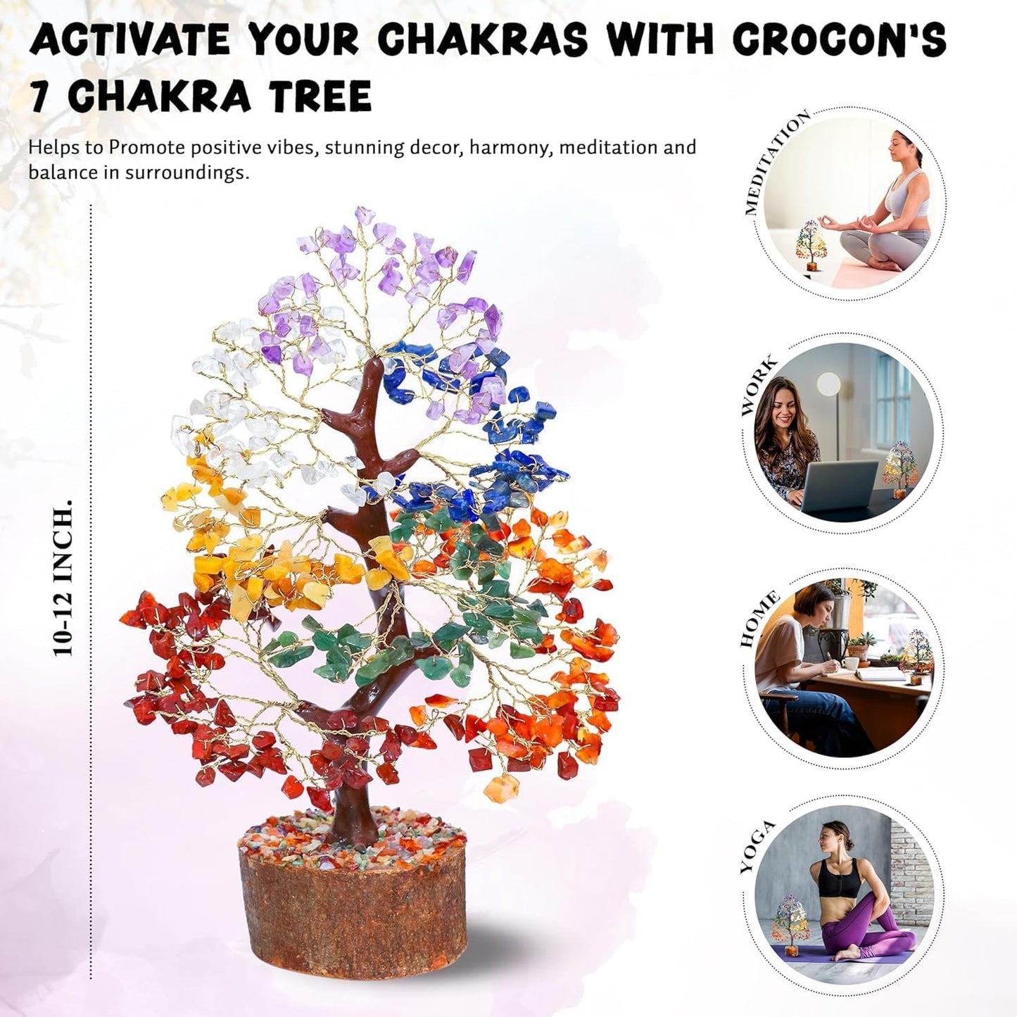 Crystal Tree of Life – 7 Chakra Tree with Healing Crystals & Stones Birthday Gifts for Women, Mom, Sister Birthday Gifts, House Warming Present Office Home & Bedroom Decor, Shelf Decor, Self Care