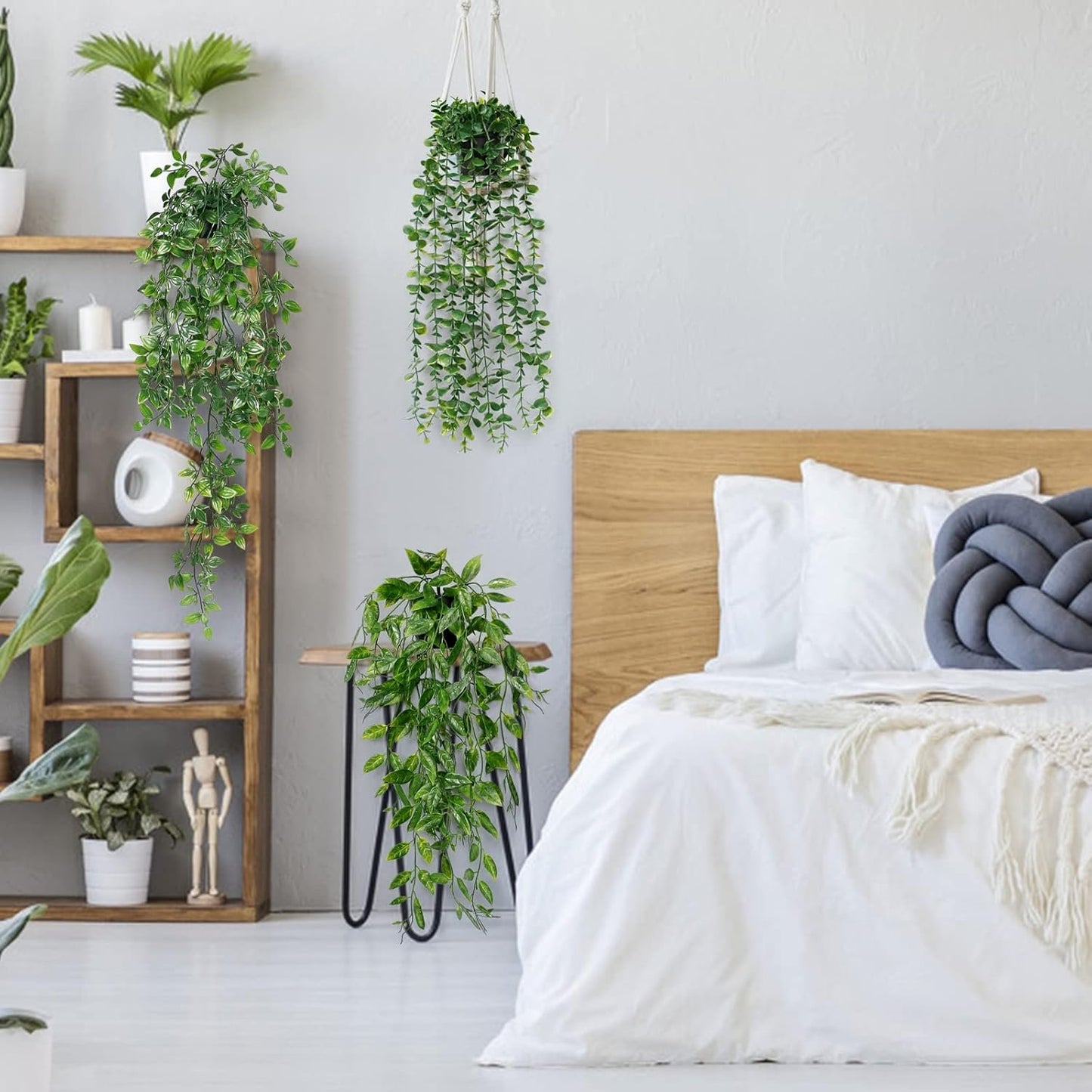 Dremisland 3Pcs Artificial Hanging Plants-Artificial Hanging Plants Potted Greenery Decor-Eucalyptus Mandala Snow Pea Vine in Pot Plants for Office Farmhouse Home Indoor Outdoor Decor